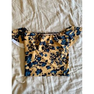 Kortni Jeane Ruffled Around Swimsuit Top Mustard Floral